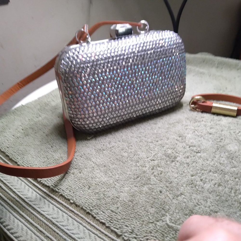 RSVP Bling silver gem Purse with leather strap bracelet